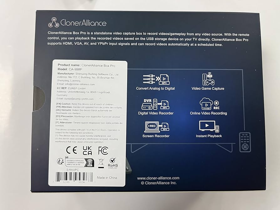 HDML-Cloner Box Pro あらゆるHDビデオ、ゲームをキャプチャし、リモコンで即座に再生し、録画をスケジュール Amazon.co.jp: ClonerAlliance Box Pro、1080p @ 60fps HDMI